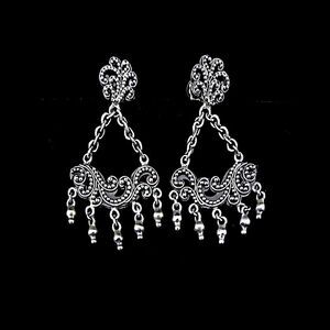 LOIS HILL Sterling Silver Chandelier Clip On Oxidized Granulated Accent Earrings